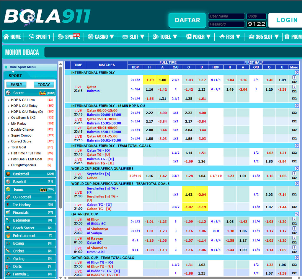 BOLA911 - Situs Parlay Betting Bola Handicap Terpercaya 2025